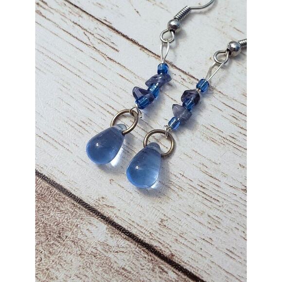 Vintage Earrings for Pierced Ears - Long Blue Dangle Earrings - Picture 2 of 3
